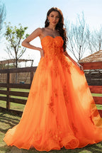 Elegant Orange Sweetheart Long Evening Dress With Lace