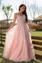 Elegant Pink Sleeveless Ruched Long Evening Dress Online