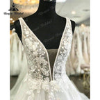 Elegant Princess Shiny Glitter Sleeveless Wedding Dress with Detachable Bow Backless Lace Applique  Women Vestidos de Fiesta