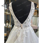 Elegant Princess Shiny Glitter Sleeveless Wedding Dress with Detachable Bow Backless Lace Applique  Women Vestidos de Fiesta