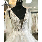 Elegant Princess Shiny Glitter Sleeveless Wedding Dress with Detachable Bow Backless Lace Applique  Women Vestidos de Fiesta