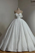Extravagant Long A-line Off-the-shoulder Lace Wedding Dress with Pearls