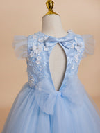 Ball-Gown/Princess Satin Tulle Tea-length Blue Dress (2003225970)