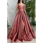 Spaghetti Straps High Split Long Prom Dress with Slit