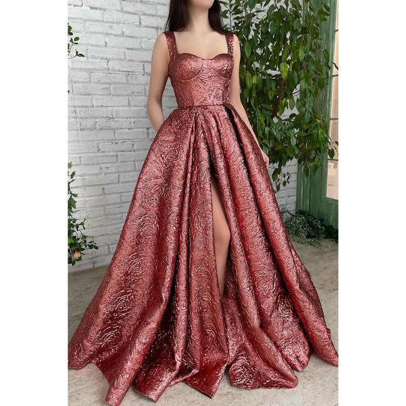 Spaghetti Straps High Split Long Prom Dress with Slit