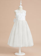 Floral Lace and Large Bow Tea-length Dress