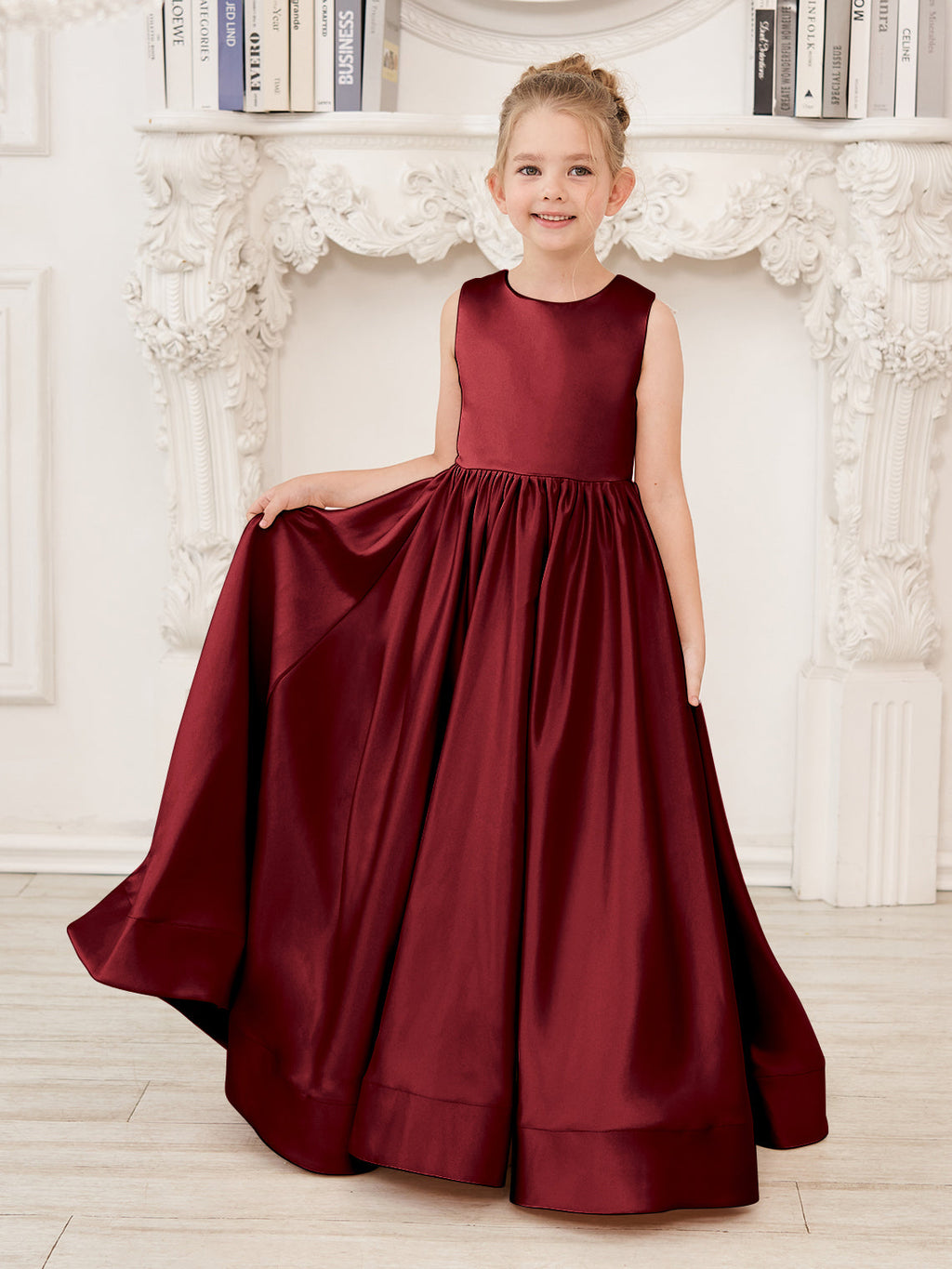 A-line Lace Satin Floor-length Flower Girl Dress
