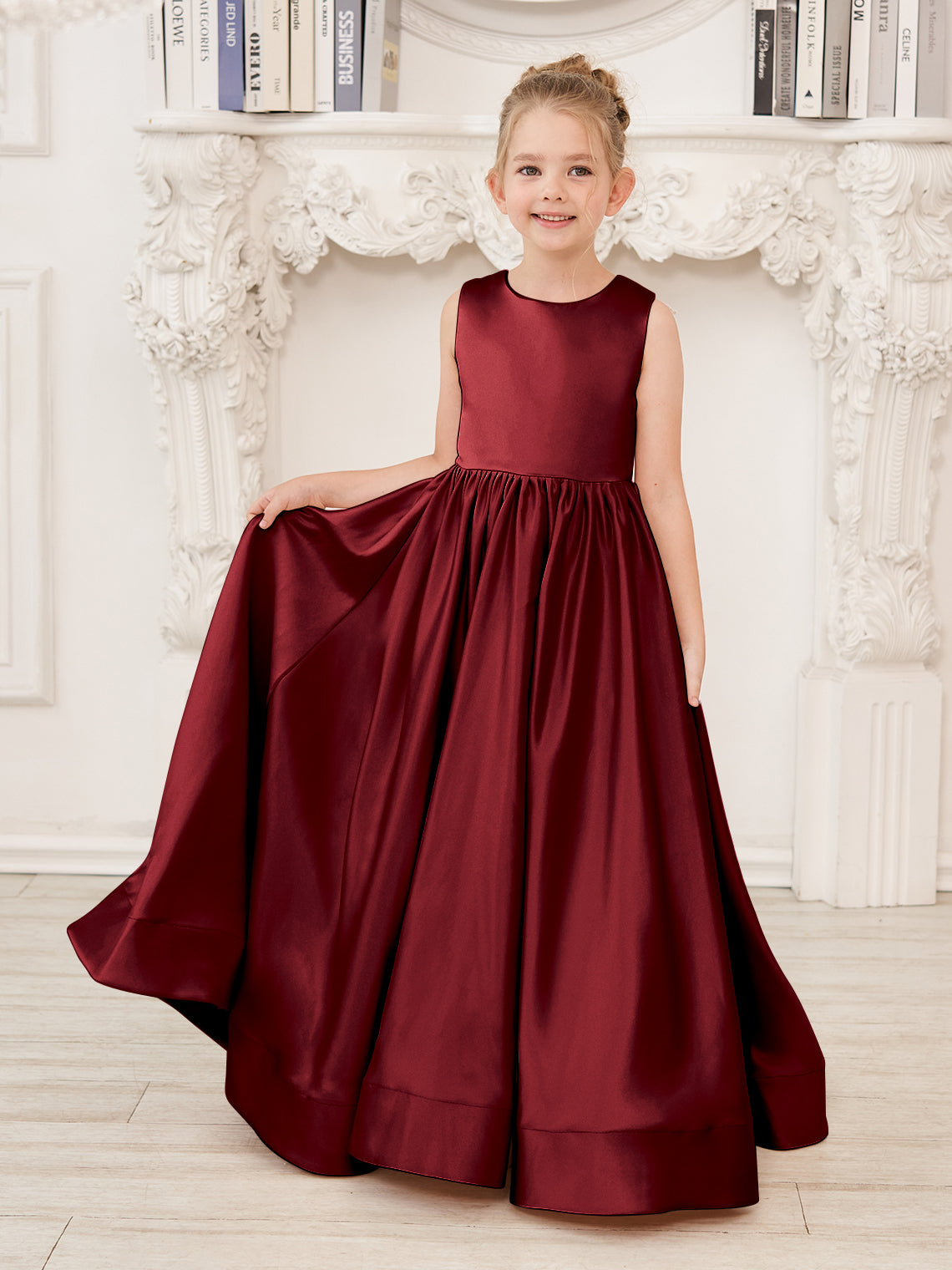 A-line Lace Satin Floor-length Flower Girl Dress