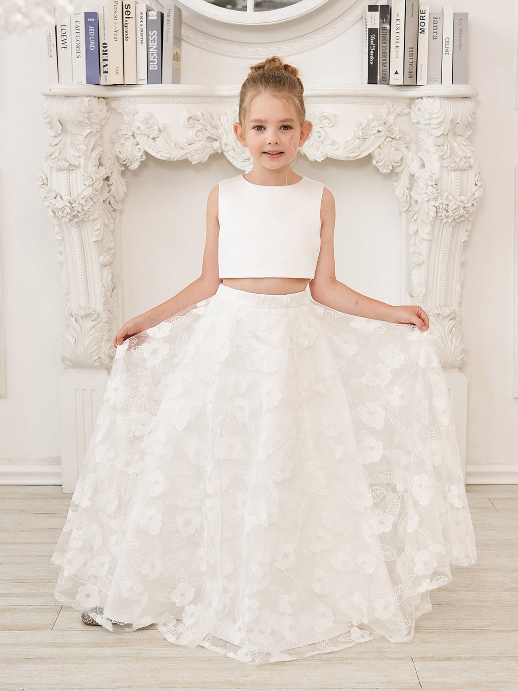 A-line Lace Satin Floor-length Ivory Dress (010146741)