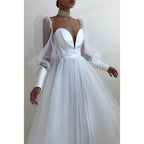 Plunging V-neck Long Sleeves Formal Party Dress Sweet