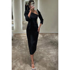 Sheath/column Boat Neck Beads 3/4 Sleeves Formal Evening Dress