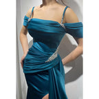 Sweetheart Sleeveless Sequined Ruched Satin A-Line Long Evening Dress