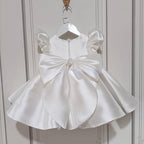 Cute Baby Girl White Satin Three-dimensional Flower First Communion Dress Toddler Prom Dress