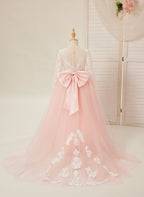 A-line Long Sleeves Lace Tulle Flower Girl Dresses Pink (2003227575)