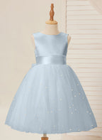 Ball-Gown/Princess Satin Tulle Knee-length Flower Girl Dress
