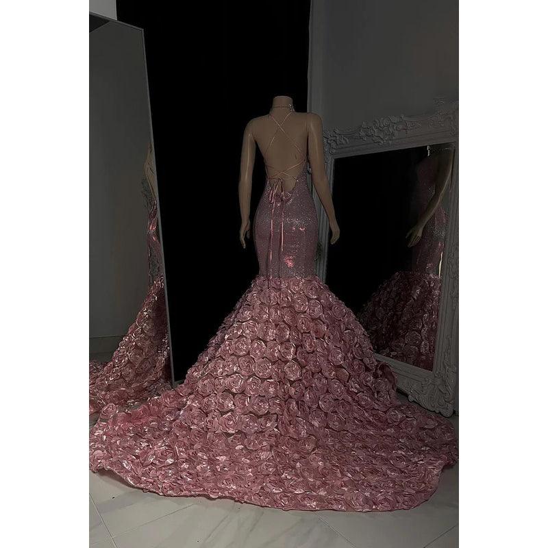 Trumpet/Mermaid Straps Floral Lace Sequins Backless Sleeveless Prom Dress