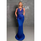 Elegant & Luxurious V-neck Trumpet Sleeveless Beaded Formal Party Prom Dress