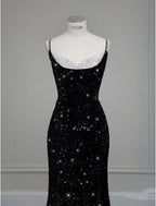 Mermaid / Trumpet Evening Gown Sparkle & Shine Dress Formal Wedding Guest Floor Length Sleeveless Spaghetti Strap Sequined with Bow(s) Crystals Sequin