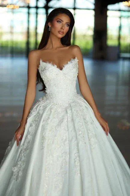 Fabulous A-Line Lace V-Neck Sleeveless Wedding Dresses With Appliques