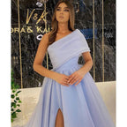 Unique One Shoulder High Split Long Prom Formal Evening Dress