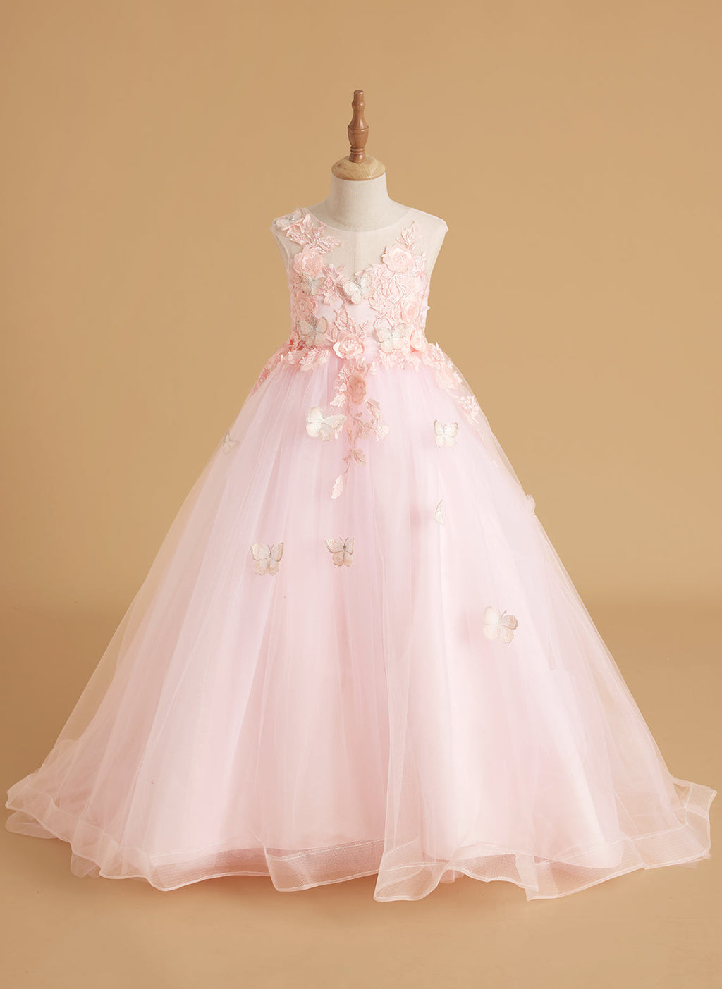 Serenity Princess Ball Gown with Lace Appliques and Butterfly Embellishments