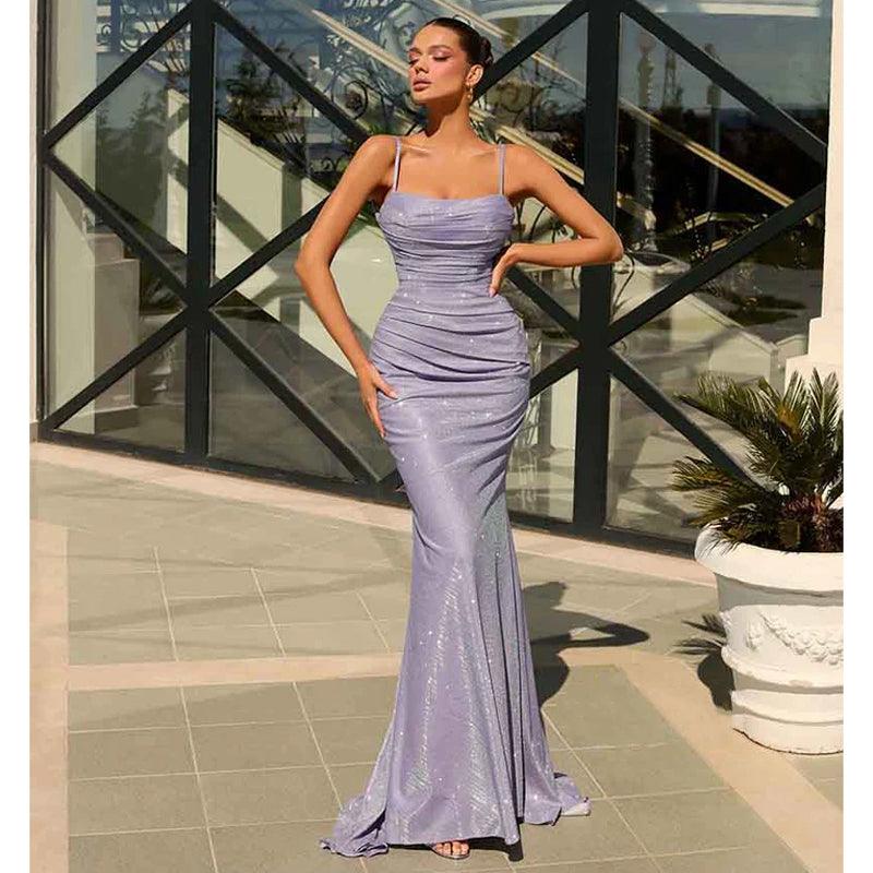 Spaghetti Straps Scoop Mermaid Sparkly Formal Party Dress