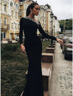 Mermaid / Trumpet Evening Gown Open Back Dress Engagement Cocktail Party Floor Length Long Sleeve V Neck Stretch Fabric with Crystals Beading