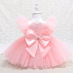 Infant Birthday Dresses Baby Girl Bow Puffy Mesh Princess Dresses First Communion Dress