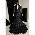 Trumpet/Mermaid V-Neck Lace Sequins Zipper-Up Long Sleeves Prom Dress For Black Slay