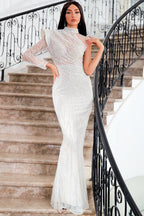 Apricot Beaded Sequin Mermaid Prom Dress