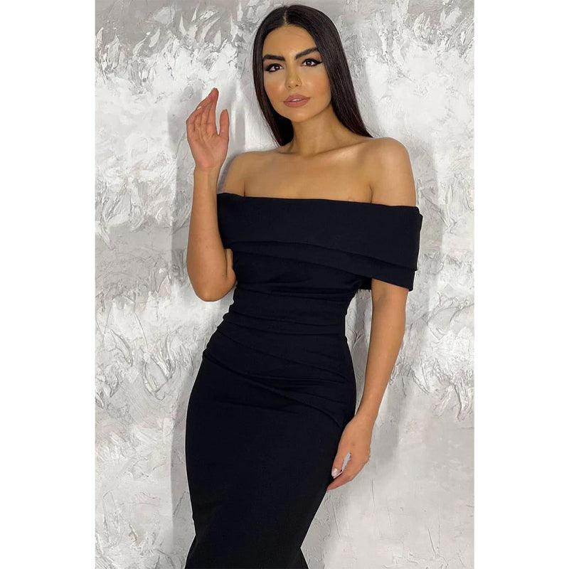 Simple Sheath/column Off-shoulder Long Prom Evening Dress