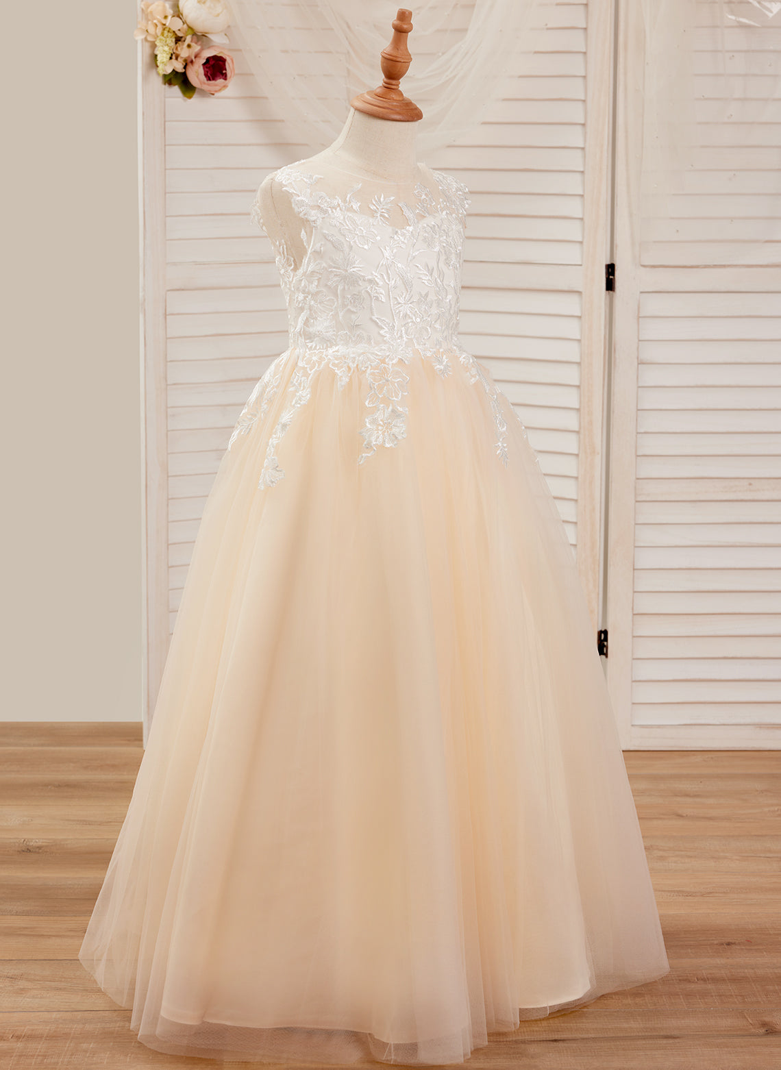 A-line Lace Tulle Floor-length Pink Dress (010226589)