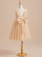 A-line Satin Tulle Knee-length Flower Girl Dress