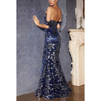 Floral Off-Shoulder Strapless Appliqued Tulle Mermaid Long Prom Evening Dress