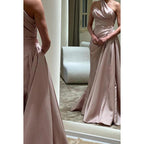 Sheath/Column One Shoulder Satin Pleats Sleeveless Party Dress