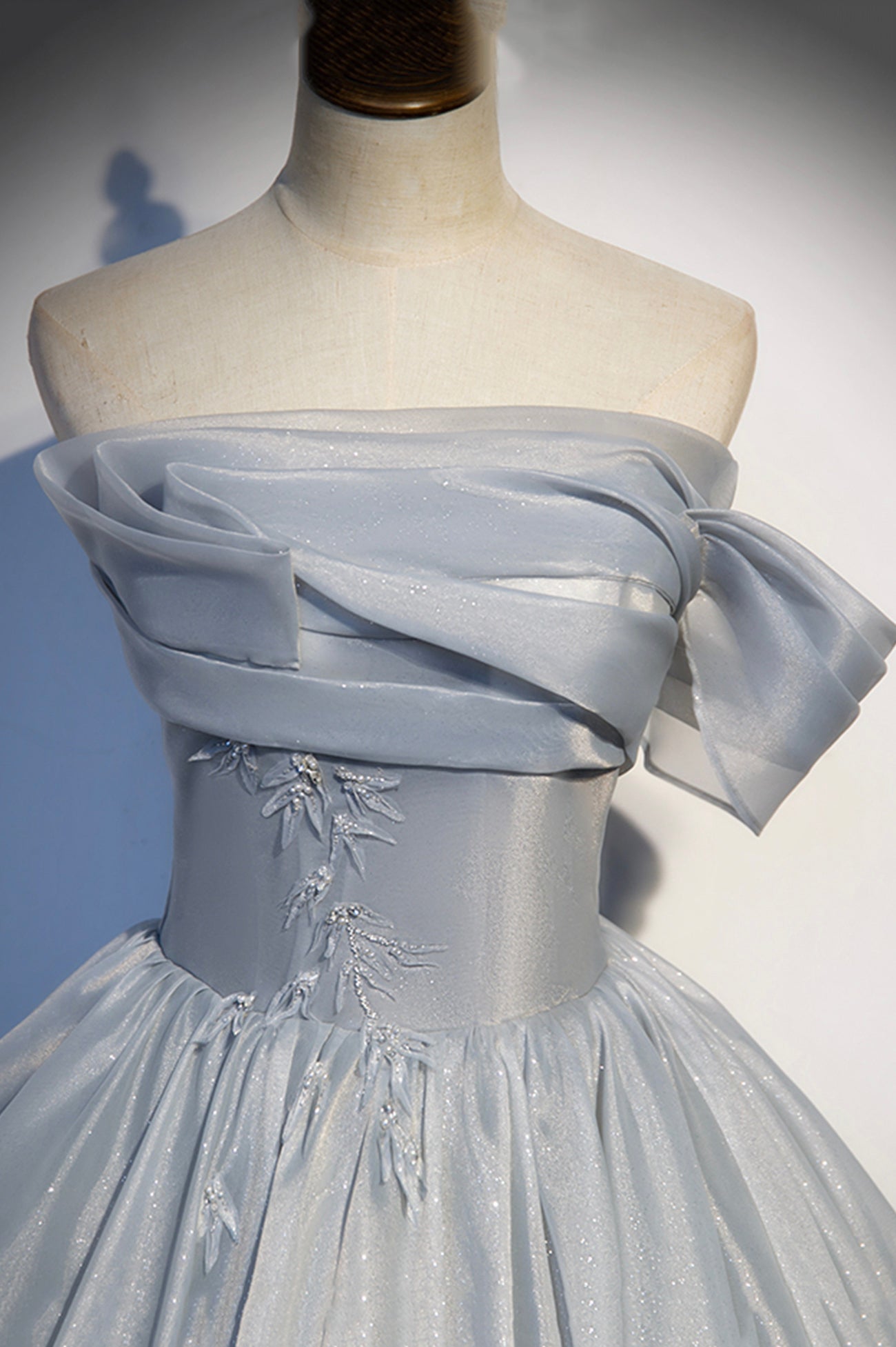 Gray tulle lace long ball gown dress formal dress s91