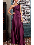 Sheath Black Dress Evening Gown Elegant Dress Formal Evening Floor Length Sleeveless One Shoulder Fall Wedding Guest Satin Backless with Pleats Crystals Draping