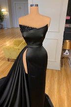 Glamorous Black Prom Dress With Split Beadings Ball Dresses Long