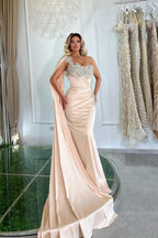 Glamorous Long Mermaid One Shoulder Beading Sleeveless Designer Prom Dress