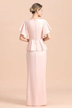 Glamorous V-Neck Front Slit Mother of Bride Dresses with Beadings Sash