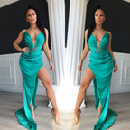 Glamorous V-Neck Long Prom Dress With Split Sleeveless