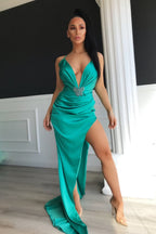 Glamorous V-Neck Long Prom Dress With Split Sleeveless