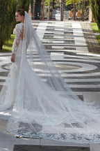 Glamorous V-neck Mermaid Appliques Long Sleeves Wedding Dress With Lace