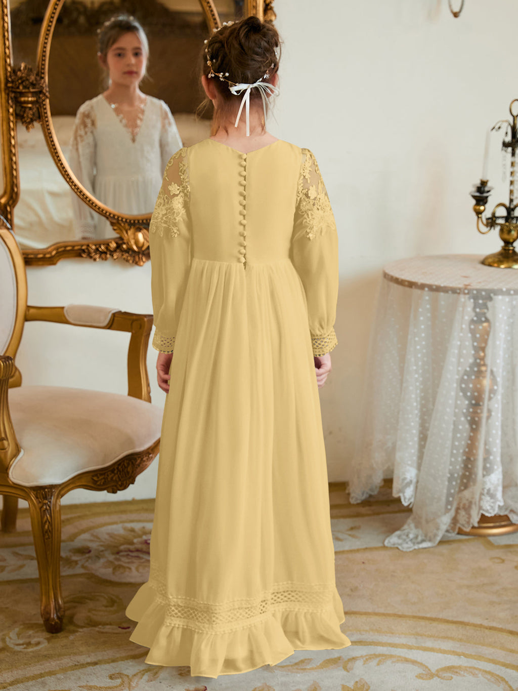 A-line Chiffon Floor-length Ivory First Communion Dress