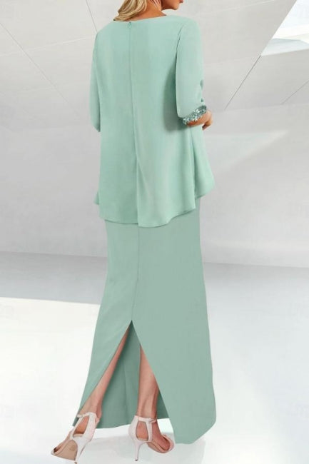 Elegant A-Line Satin Mother of The Bride Dress Scoop Neck Half Sleeve Bridesmaid Dresses
