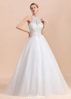 Gorgeous Halter Rhinstones Wedding DressTulle Lace Appliques Aline Bridal Gown