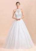 Gorgeous Halter Rhinstones Wedding DressTulle Lace Appliques Aline Bridal Gown