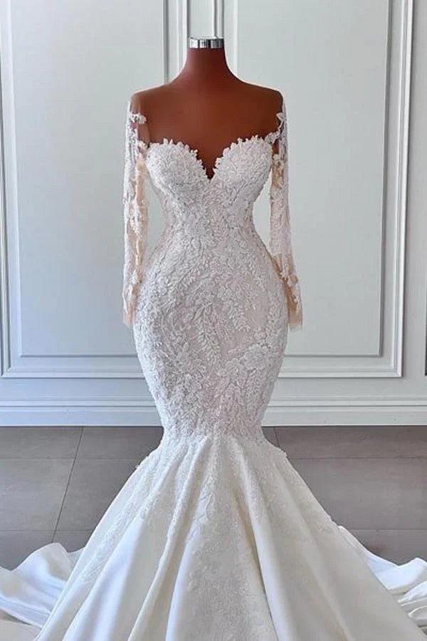 Gorgeous Long Sleeves Mermaid Bridal Dress Sweetheart Graden Wedding Dresses