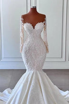 Gorgeous Long Sleeves Mermaid Bridal Dress Sweetheart Graden Wedding Dresses