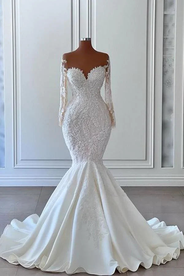 Gorgeous Long Sleeves Mermaid Bridal Dress Sweetheart Graden Wedding Dresses